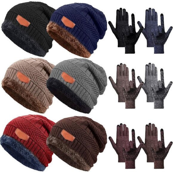 Winter Hat and Gloves Set Knit Beanie Touchscreen Gloves Bulk for Men Women
